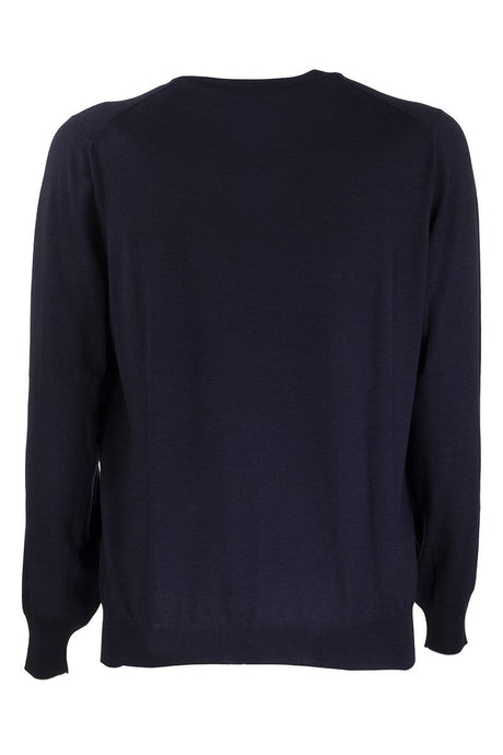 BRUNELLO CUCINELLI Navy Blue Crewneck Sweater in Cashmere-Wool Blend