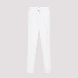 BRUNELLO CUCINELLI Men's White Linen Drawstring Trousers for a Sustainable Fashion Statement