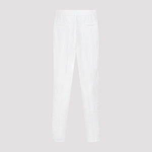 BRUNELLO CUCINELLI Men's White Linen Drawstring Trousers for a Sustainable Fashion Statement