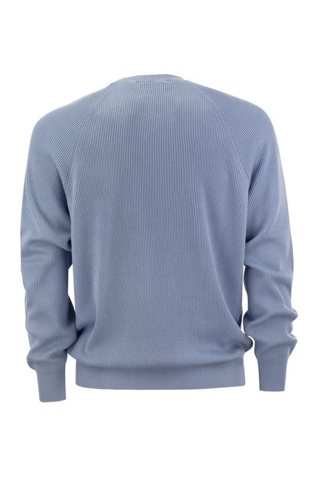 BRUNELLO CUCINELLI Men's Turquoise Cotton Raglan Sleeve Rib Sweater for SS24
