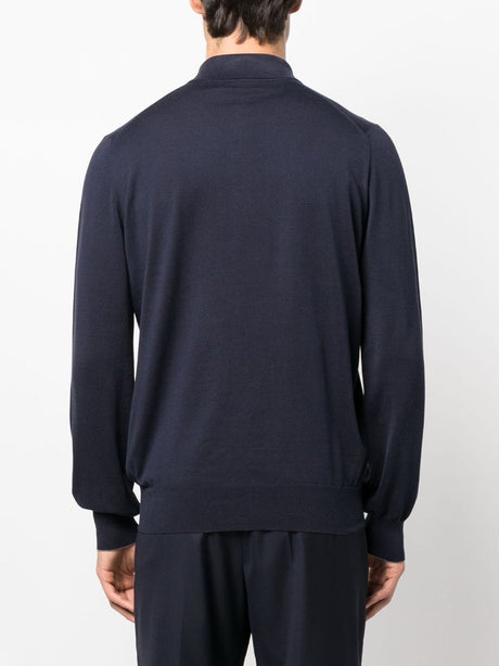 BRUNELLO CUCINELLI Men's Dark Blue Cotton Long Sleeve Polo Neck Sweater