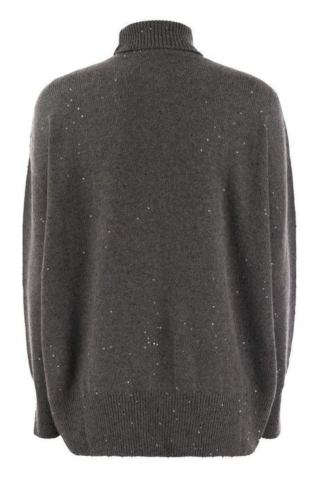 BRUNELLO CUCINELLI Silken Cashmere Turtleneck Sweater with Sequin Embellishments