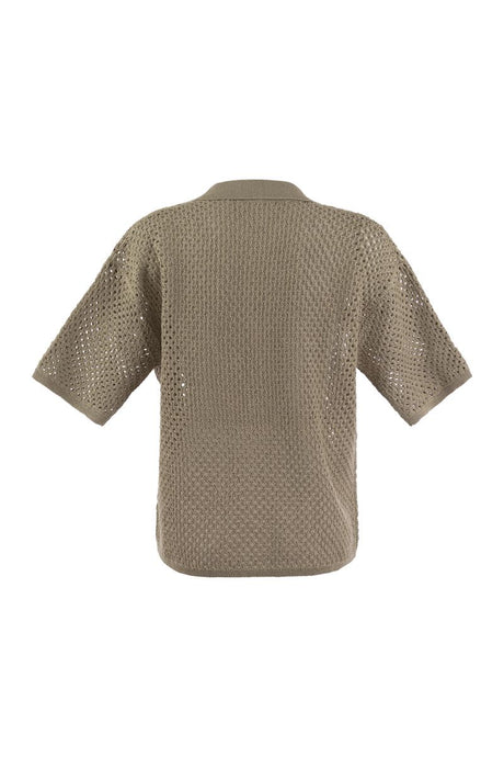 BRUNELLO CUCINELLI Three-Dimensional Net Cotton T-Shirt for Women in Dove Grey