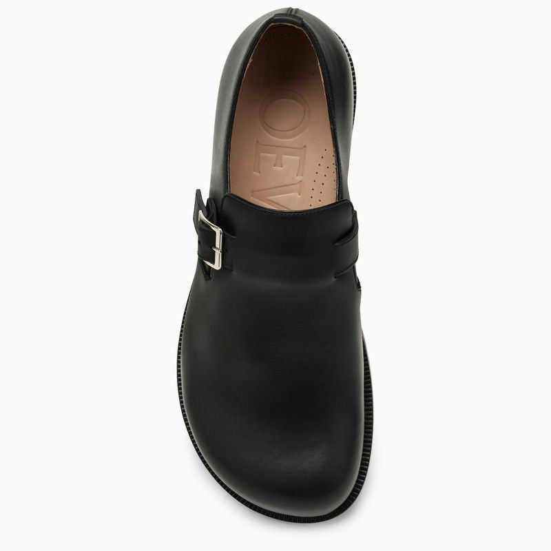 LOEWE Black Leather Derby Dress Shoes with Buckle for Men