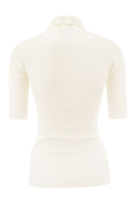 FABIANA FILIPPI Elegant Silk and Cotton Blend Polo Shirt for Women - 3/4 Sleeve, Striped Collar, Slim Fit