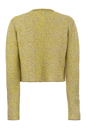 Áo cardigan tweed ngắn gọn tinh tế màu vàng cho phụ nữ - SS24