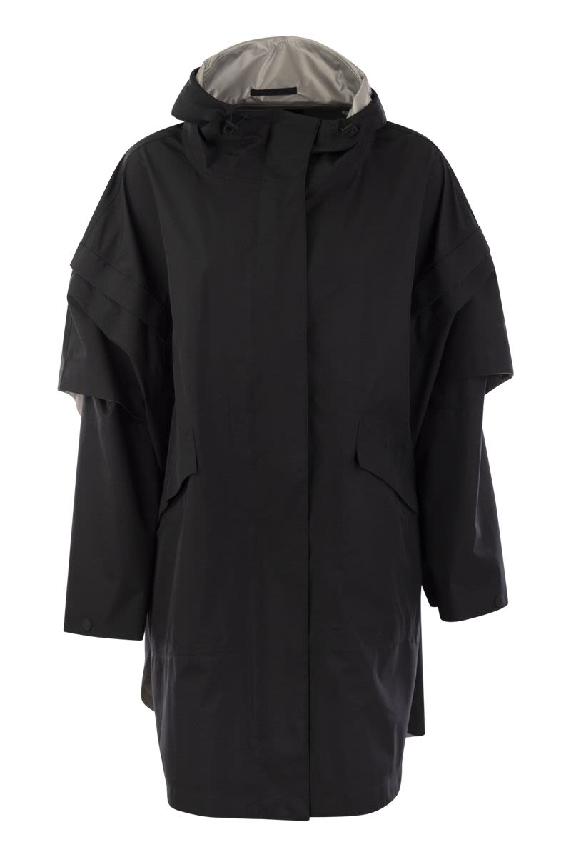 黑色可拆卸袖斗篷式夾克