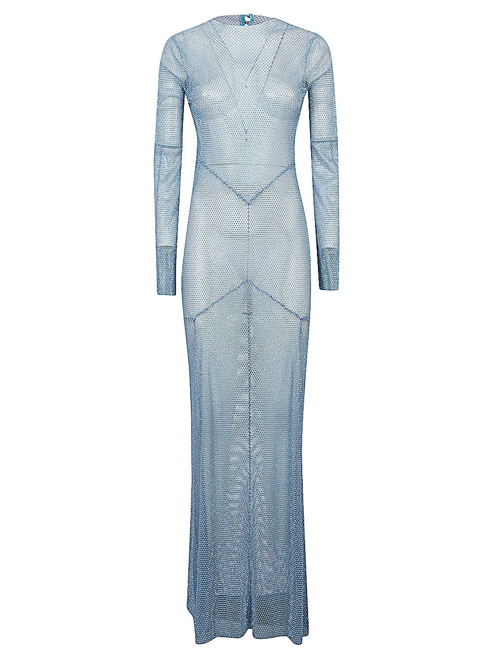 Clear Blue Long Sleeve Maxi Dress with Open Back and Rhinestone Detail