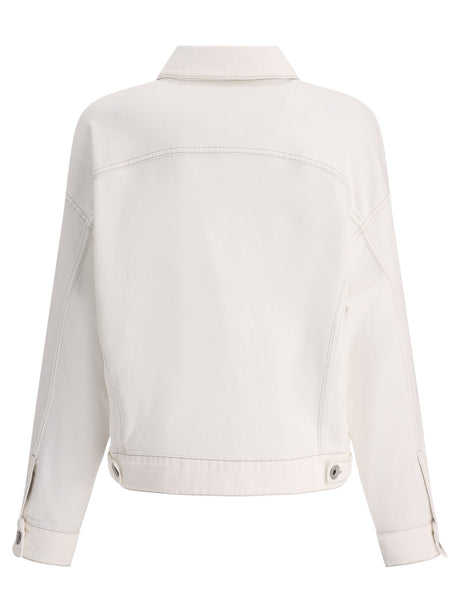 BRUNELLO CUCINELLI White Denim Jacket with Flap Pockets for Women SS24