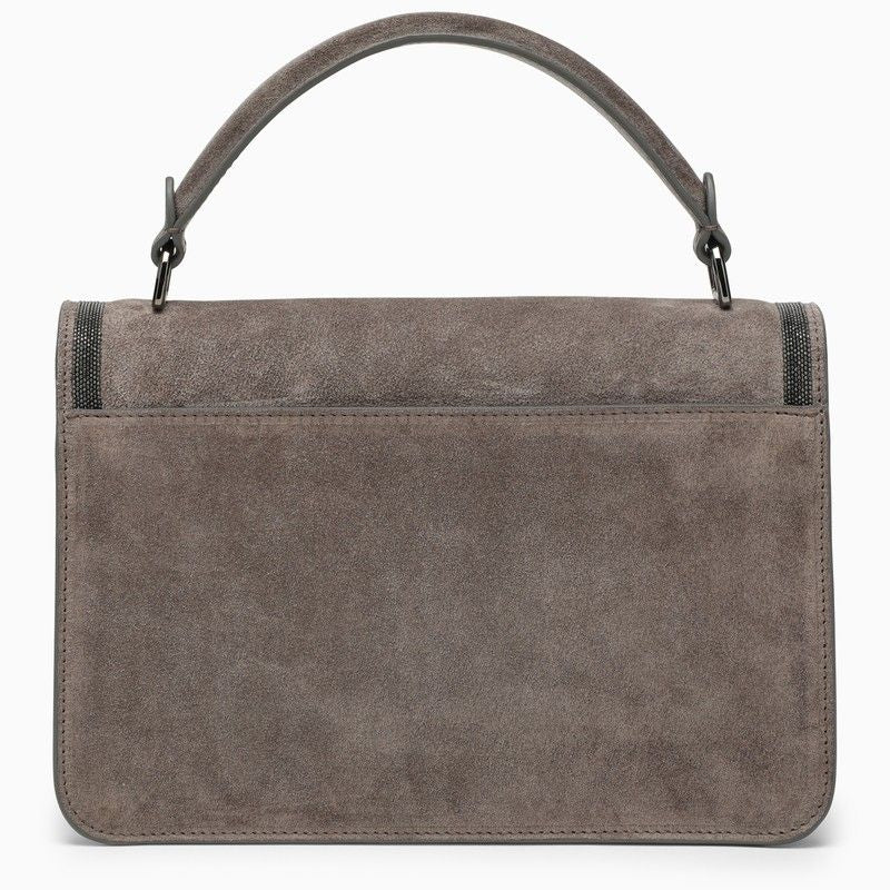 BRUNELLO CUCINELLI Gray Leather Handbag for Women with Top Handle and Shoulder Strap