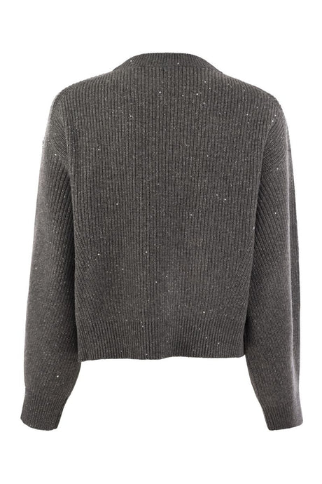 BRUNELLO CUCINELLI Elegant Dark Grey Sequined Wool-Cashmere Jumper