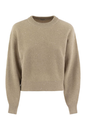 BRUNELLO CUCINELLI DAZZLING RIBBED SWEATER IN CASHMERE AND WOOL