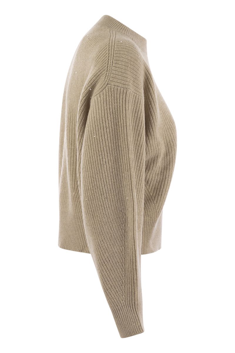 BRUNELLO CUCINELLI DAZZLING RIBBED SWEATER IN CASHMERE AND WOOL