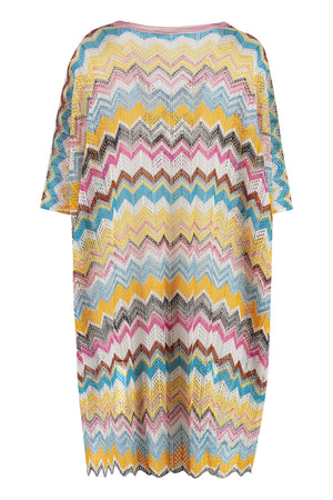 Multicolor Herringbone Knit Poncho Cover-Up - SS23