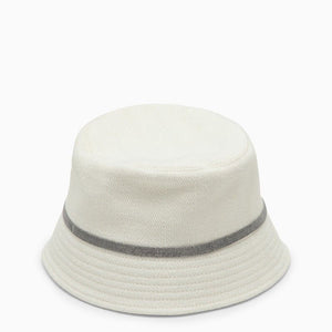 BRUNELLO CUCINELLI White Cotton and Linen Fisherman Hat