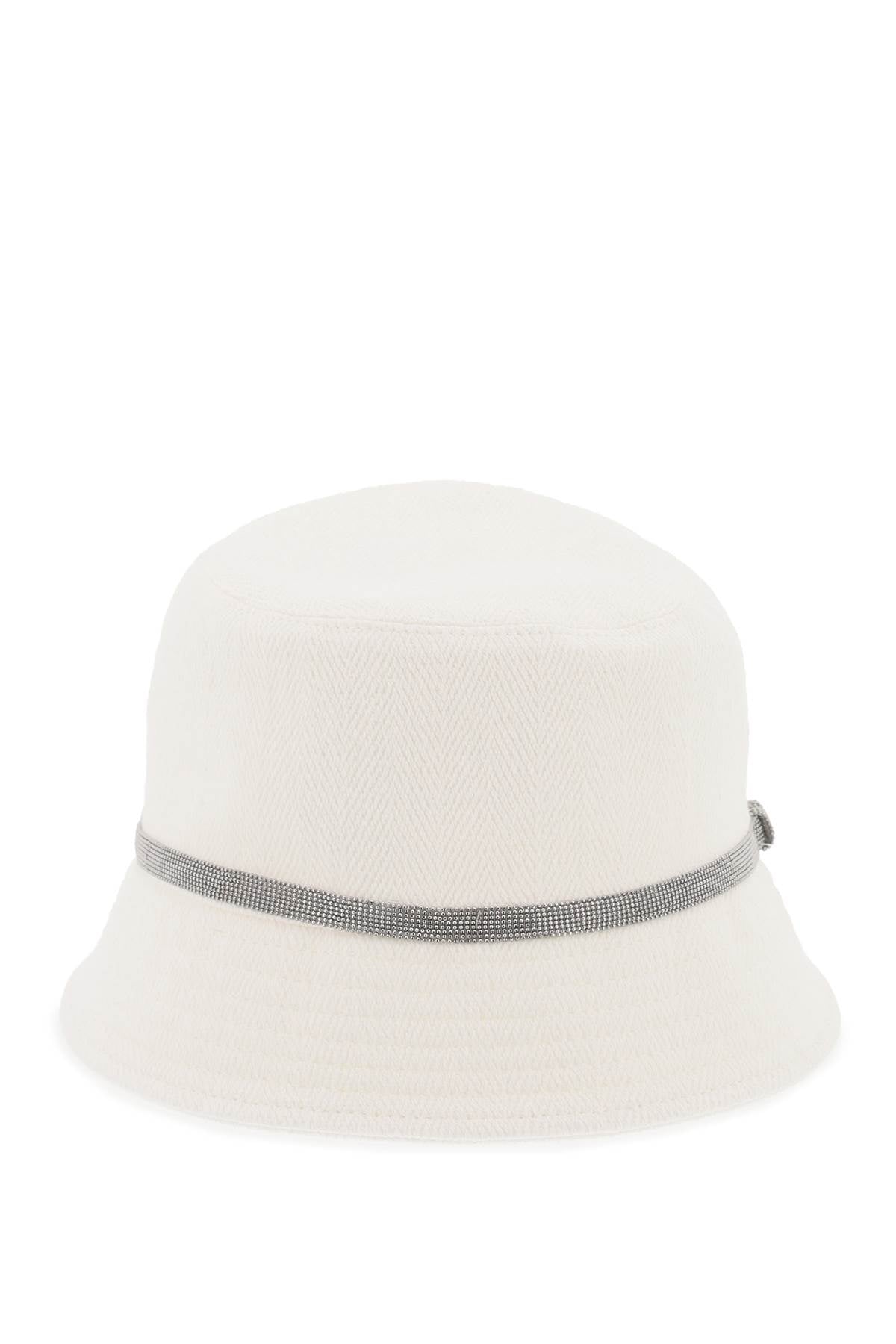 BRUNELLO CUCINELLI Shiny Band Bucket Hat with Monile Embroidery in White - Summer 2024