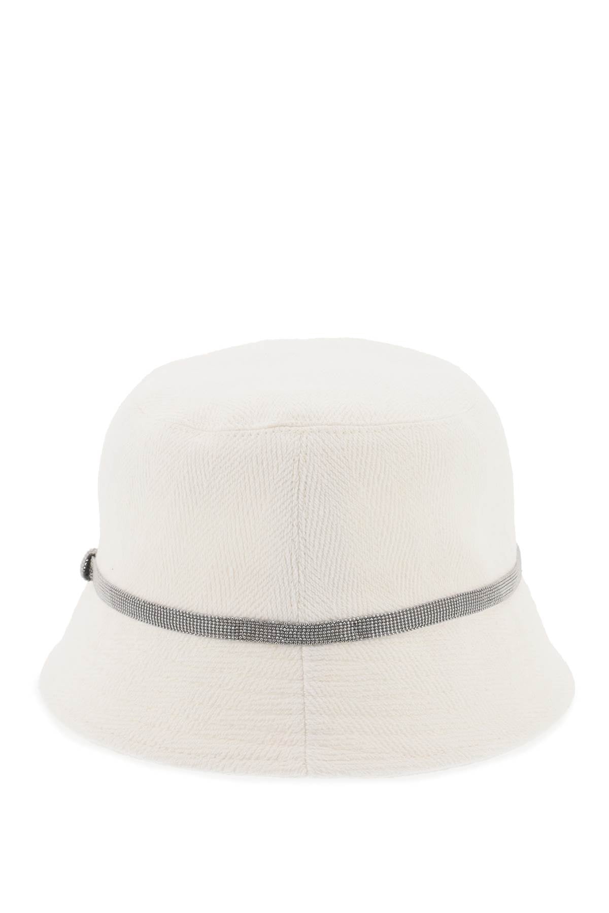 BRUNELLO CUCINELLI Shiny Band Bucket Hat with Monile Embroidery in White - Summer 2024