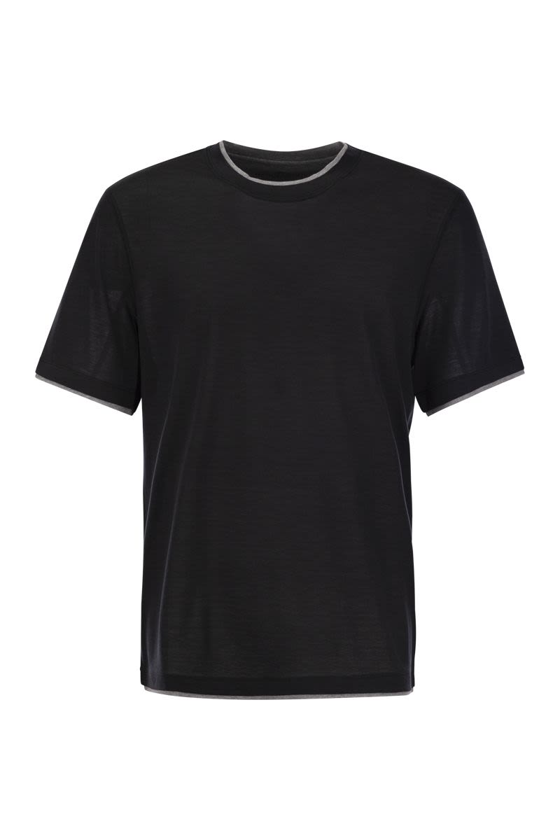 男士黑色丝光棉双层T恤（SS24）