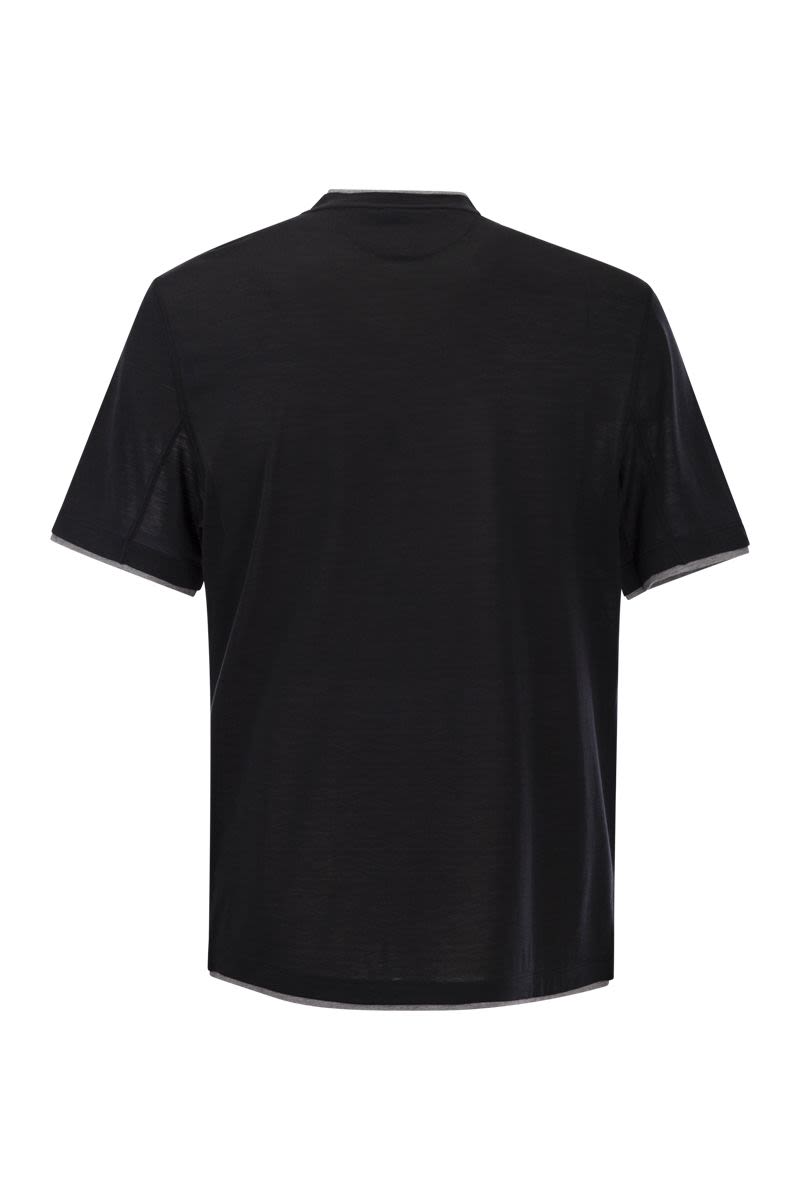 男士黑色丝光棉双层T恤（SS24）