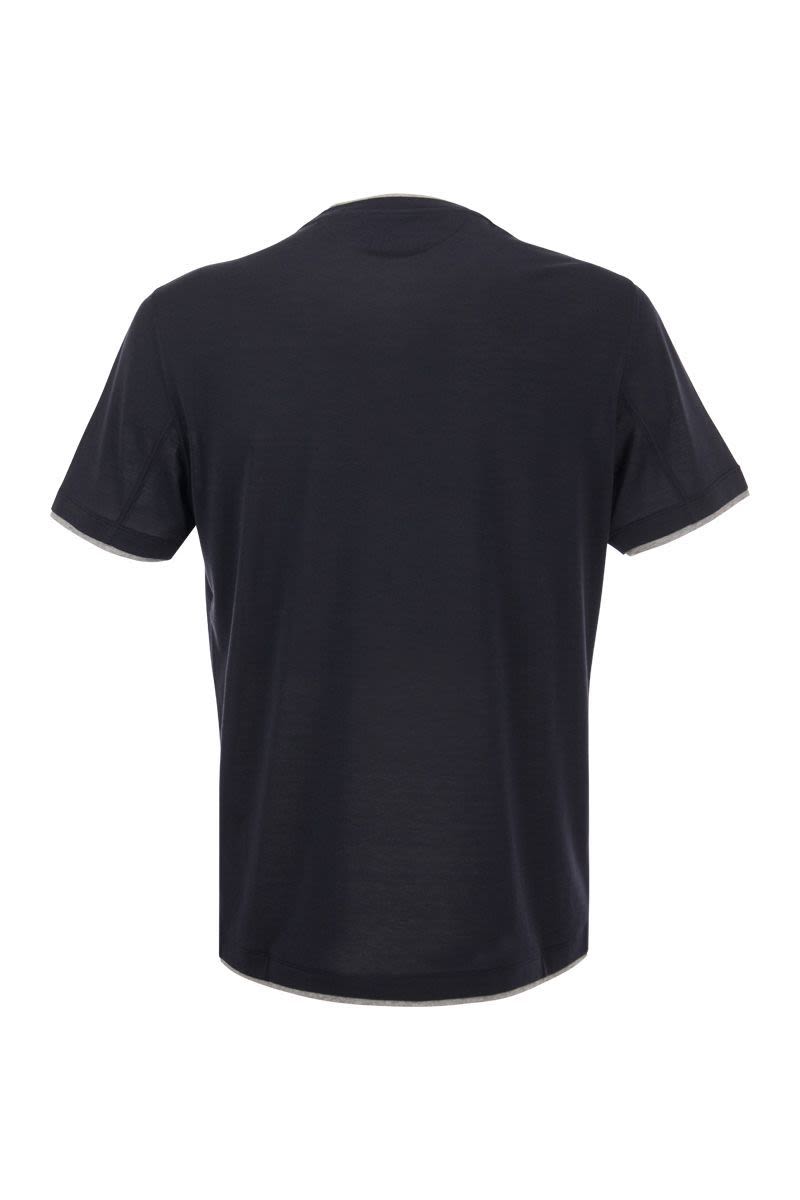 BRUNELLO CUCINELLI Blue Silk and Cotton T-Shirt for Men