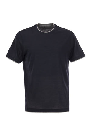 BRUNELLO CUCINELLI Blue Silk and Cotton T-Shirt for Men
