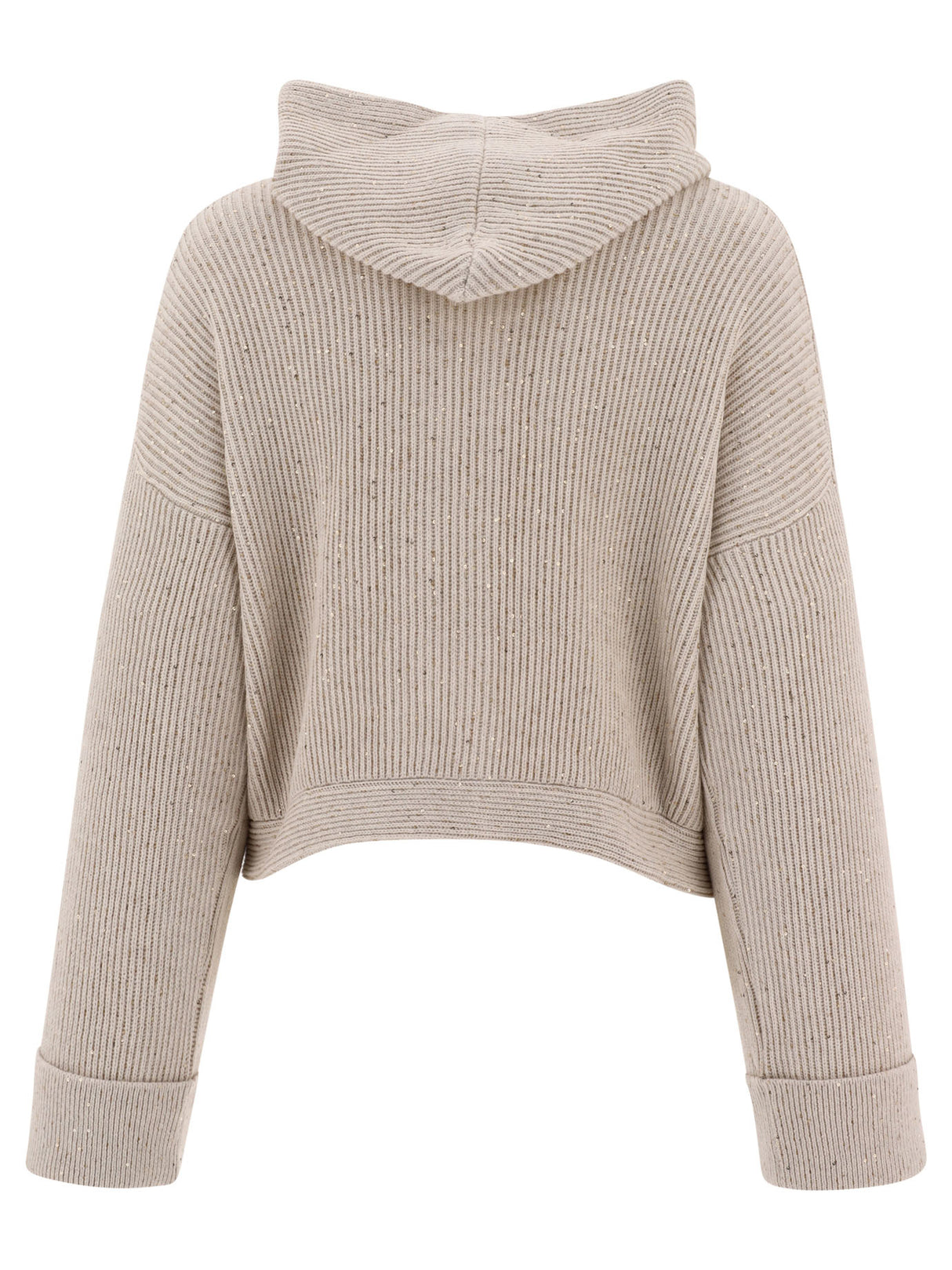 BRUNELLO CUCINELLI Beige Hooded Cardigan with Shiny Tab for Women - SS24 Collection
