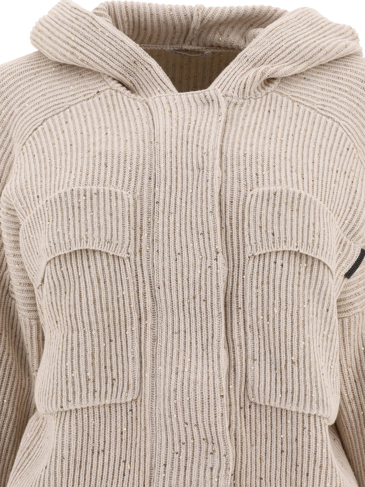 BRUNELLO CUCINELLI Beige Hooded Cardigan with Shiny Tab for Women - SS24 Collection