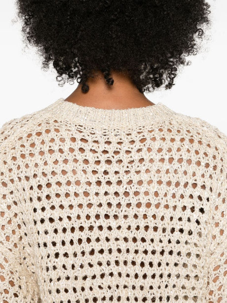 BRUNELLO CUCINELLI Elegant Sand Beige Crewneck Sweater with Sequin Details