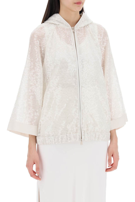 BRUNELLO CUCINELLI White Silk Crispy Jacket with Sequins for Women