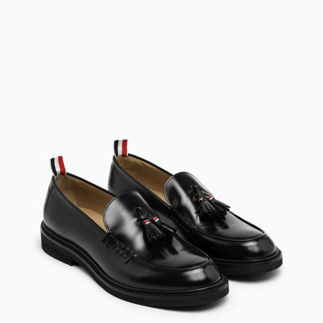 THOM BROWNE Men's Black Leather Tassel Loafers for SS24