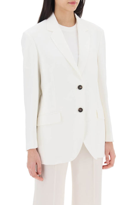白色人造丝亚麻单排扣女士西服外套 - 流畅修身的剪裁