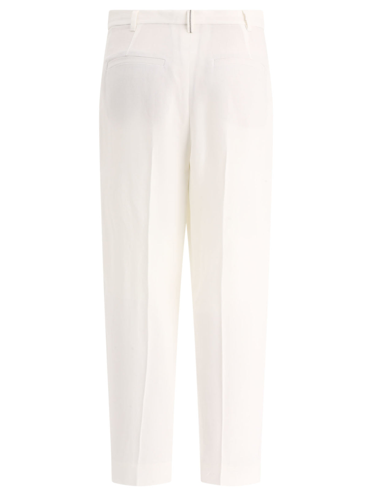White Slouchy Trousers with Double Pleat and Monili Decoration