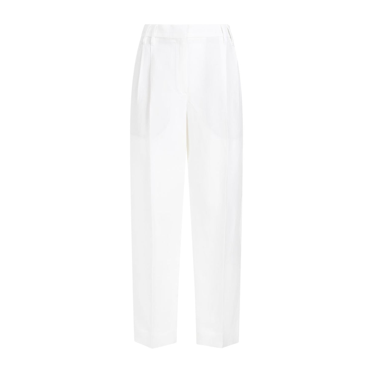 白色頗鬆軟的褲裝，使用粘膠和亞麻流質斜織線及金線織製