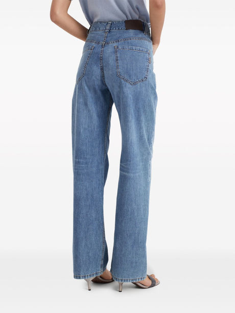 BRUNELLO CUCINELLI Vintage Washed Cotton Denim Jeans with High Waist Silhouette