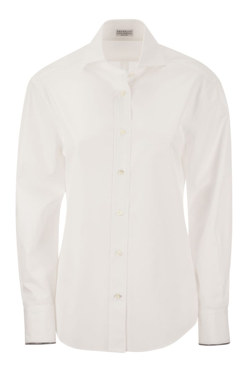 BRUNELLO CUCINELLI White Stretch Cotton Poplin Shirt with Wide Sleeves for Women