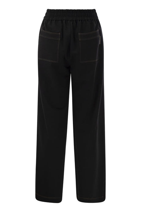 BRUNELLO CUCINELLI High-Waisted Elastic Sweatpants with Contrast Stitching