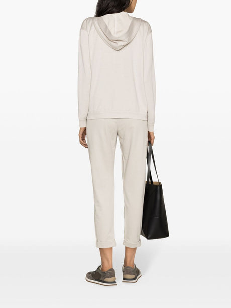 BRUNELLO CUCINELLI Beige Joggers with Stretch-Cotton Material and Elegant Bead Detailing For Women