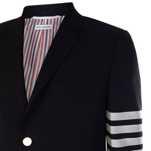 男士藍色兩粒釦西裝外套, 配精美三色細節及銜接襯衫領