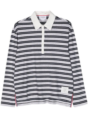 THOM BROWNE Blue Logo Patch Long Sleeve Polo for Men