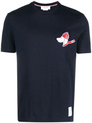 THOM BROWNE Blue Hector Patch Short Sleeve T-Shirt - SS24