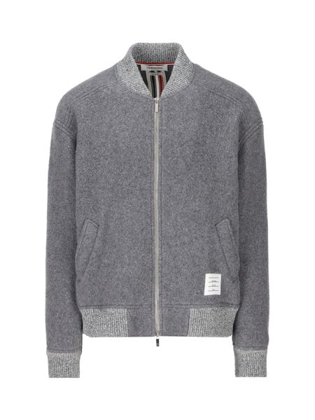 THOM BROWNE Men's Gray Wool Bomber Jacket - FW23 Collection
