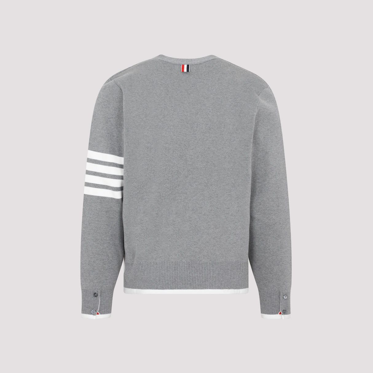 THOM BROWNE Grey Striped Cotton Cardigan for Men in Asymmetrical Style