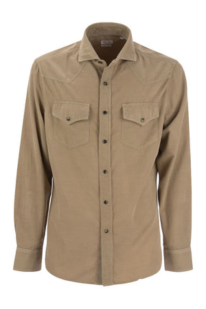 BRUNELLO CUCINELLI Stylish Men's Corduroy Shirt - Relaxed Fit with Western-Inspired Details