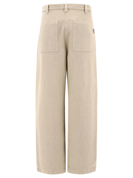 BRUNELLO CUCINELLI Beige Straight Pants for Women - 2024 Collection