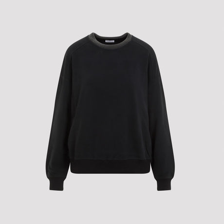 BRUNELLO CUCINELLI Elegant Black Cotton Sweatshirt with Monile Detailing