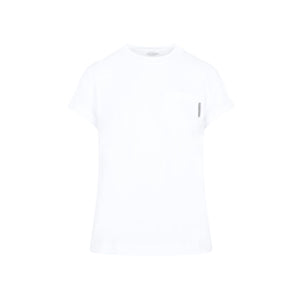 FW24女性用ホワイト コットンTシャツ タブポケット