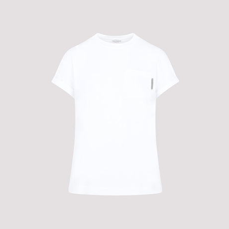女性秋冬款白色棉質口袋T恤