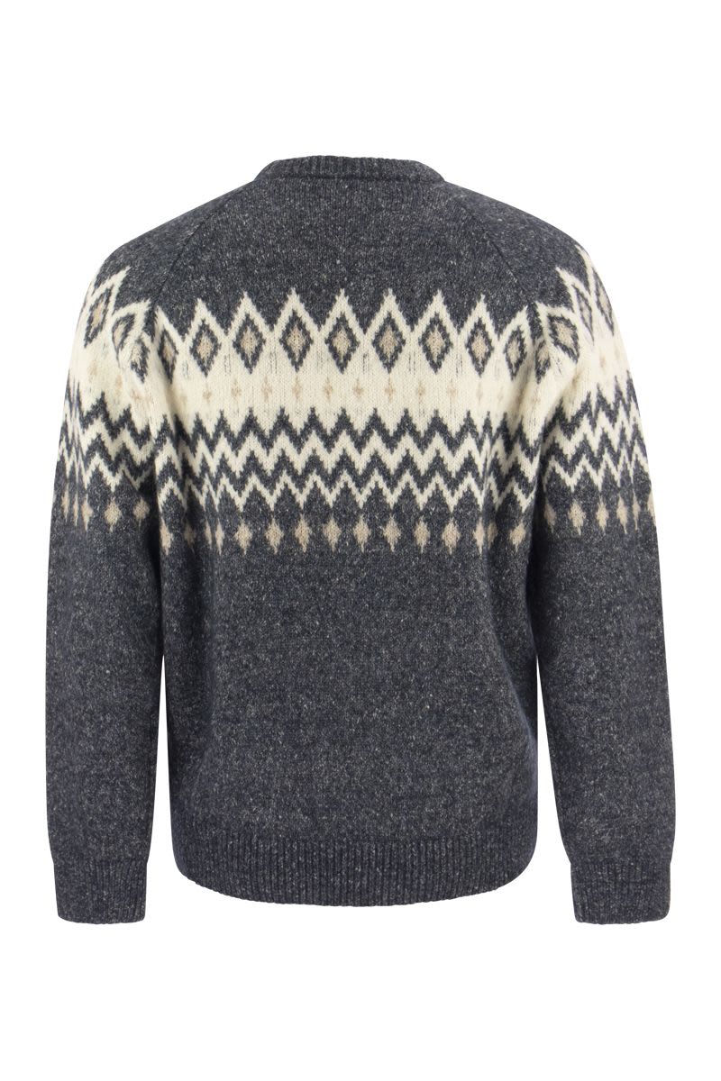 Áo Sweater Nam Jacquard Iceland thêu khuy màu hường các dây Alpaca, Cotton, và Wool - FW23