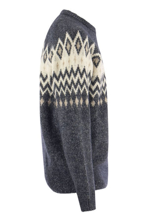 Áo Sweater Nam Jacquard Iceland thêu khuy màu hường các dây Alpaca, Cotton, và Wool - FW23