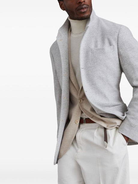 BRUNELLO CUCINELLI Elegant Grey Cashmere Wool Jacket with Funnel Neck